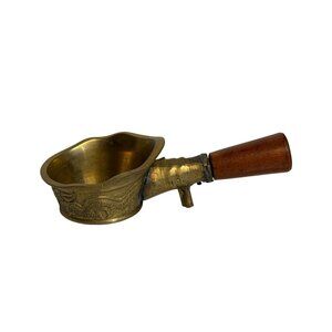 VTG Antique Brass Silk Coal Iron Scoop Dragon Design Flat Pan Wood Handle China